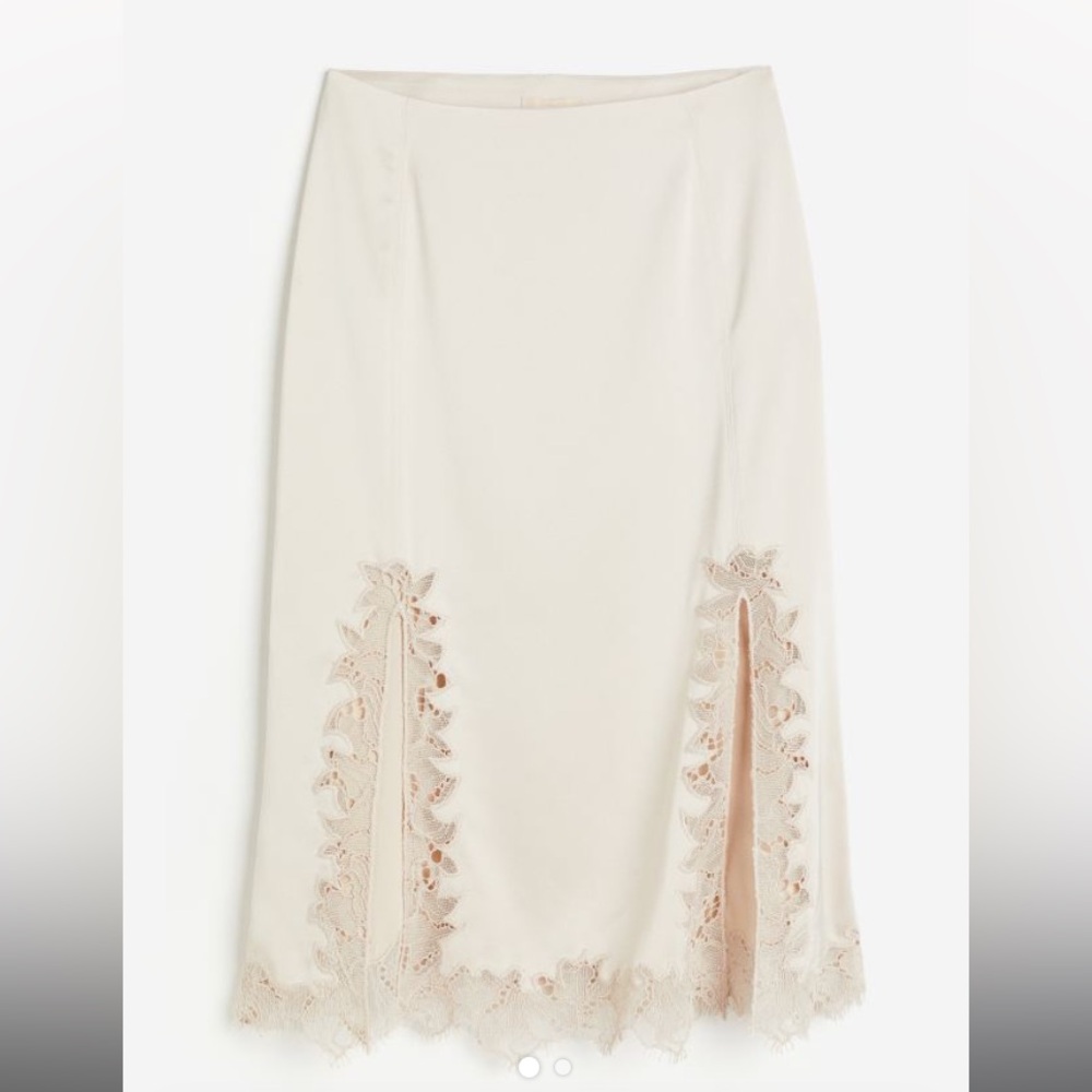 H & M NWT LACE TRIM DOUBLE SLIT SATIN STRETCH PENCIL SKIRT SIZE 4
